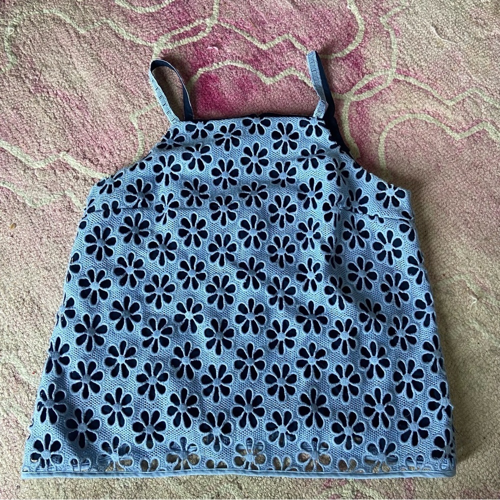 Maeve By Anthropologie Blue Laser Cut Floral Quinn Tank Top Sz 4 Open Back